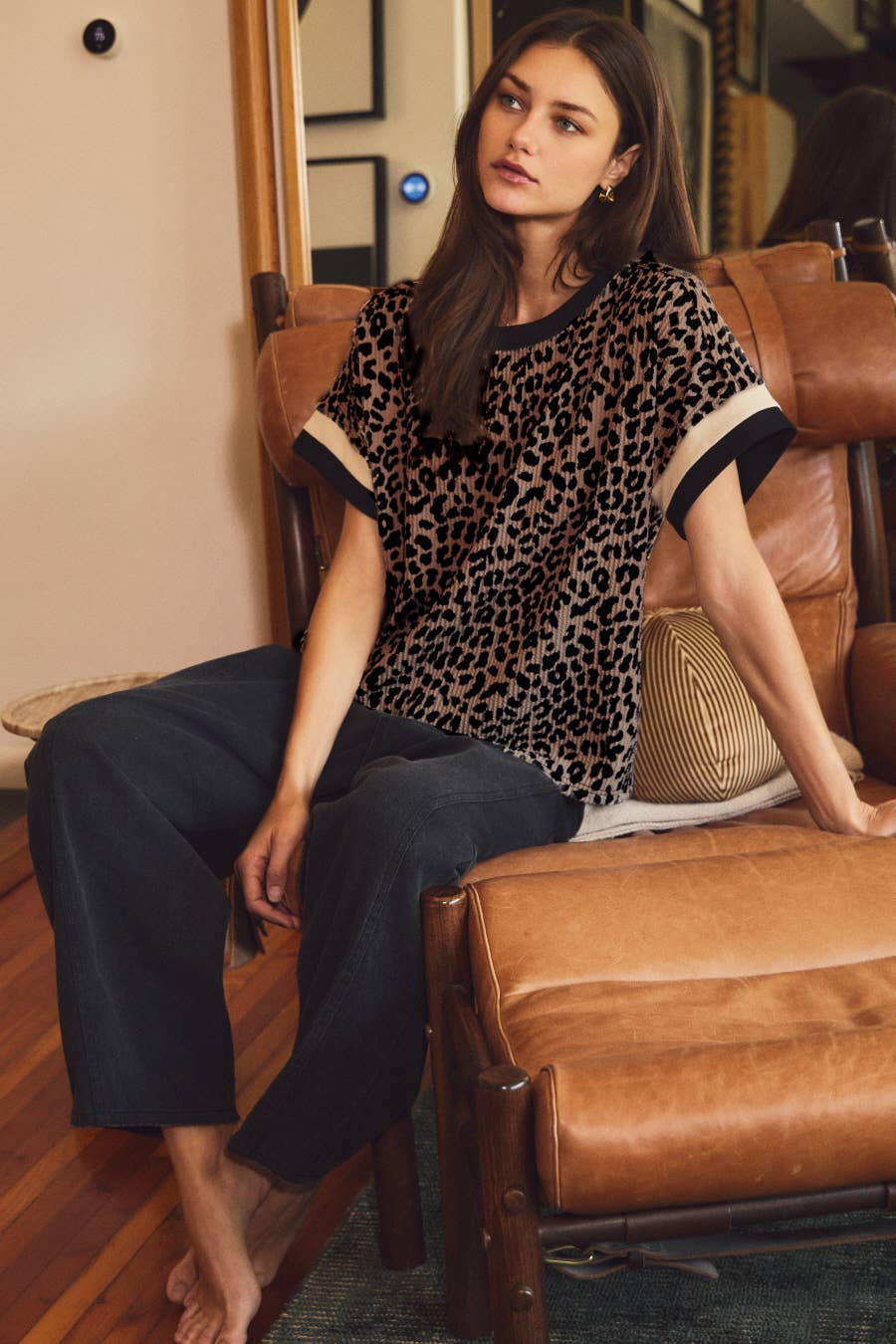 Textured Leopard Printed Knit Top