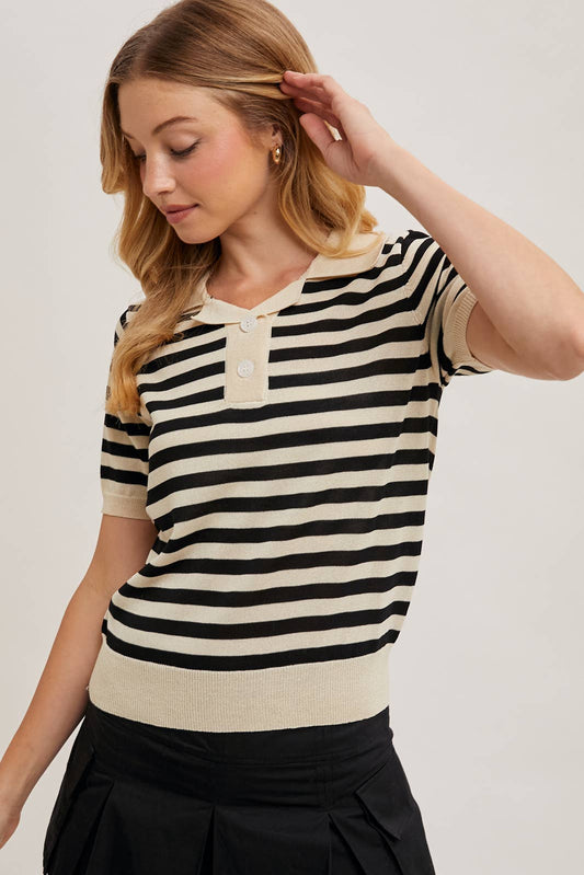 STRIPED KNIT POLO SHIRT
