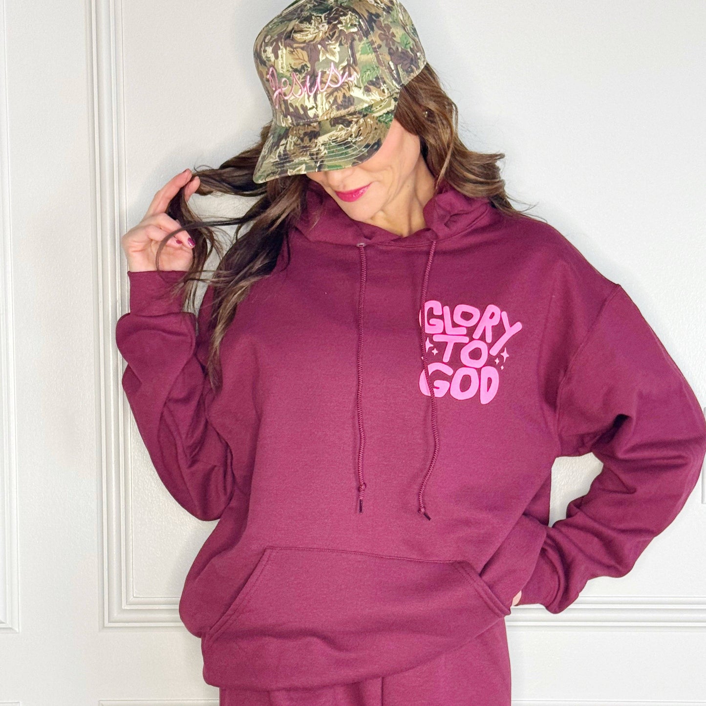 Puff Glory to God Maroon Hoodie and sweatpants set