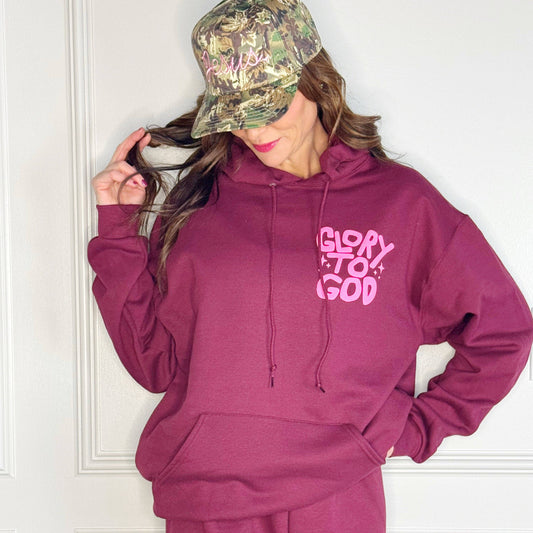 Puff Glory to God Maroon Hoodie and sweatpants set
