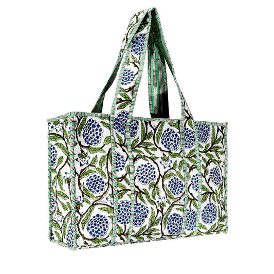 Quilted Tote Bag- Green and Blue