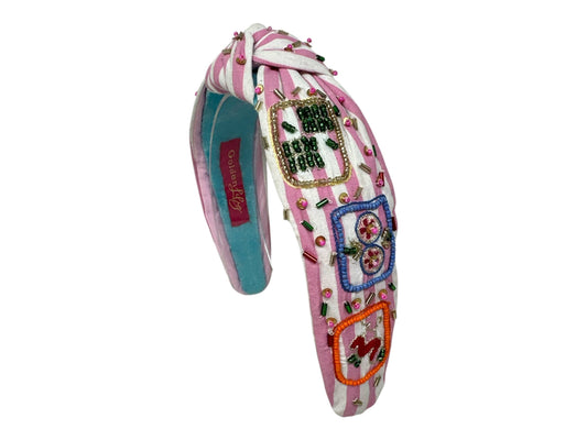 Mahjong Knot Headband- Pink and White