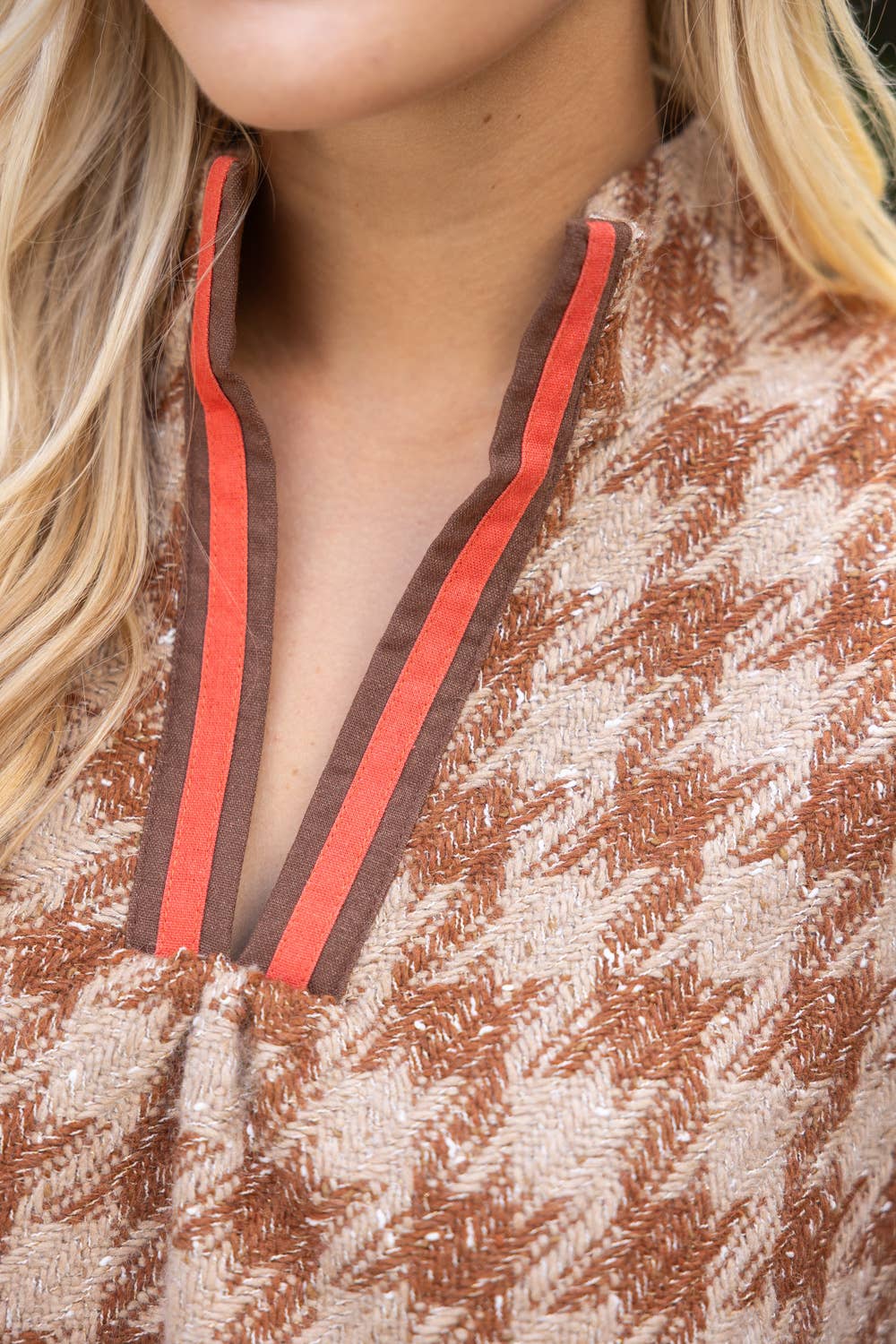 Denim Sleeve Houndstooth Tweed Top