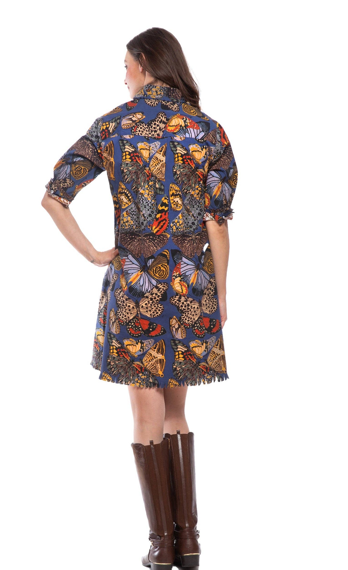 Chatham Dress Blue Butterfly Print- Dizzy Lizzy