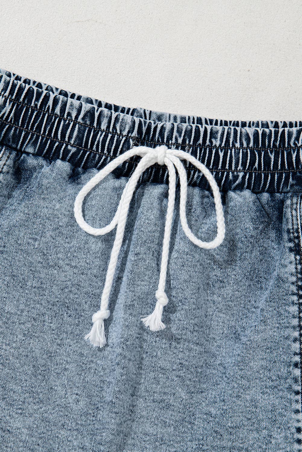 High Waist Drawstring Pocketed Denim Skort