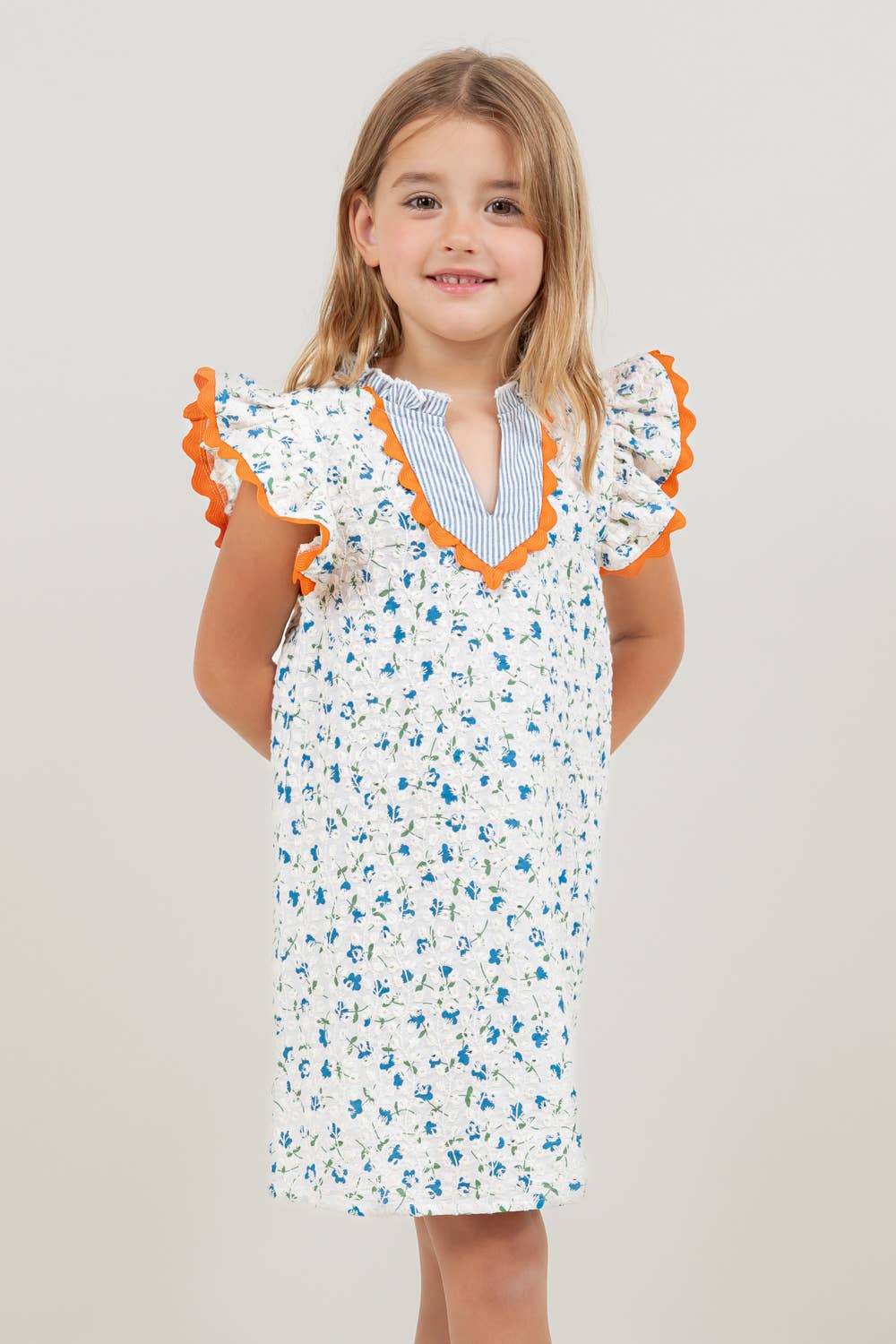 Girls Fall Floral Embroidered Striped Color Block Dress