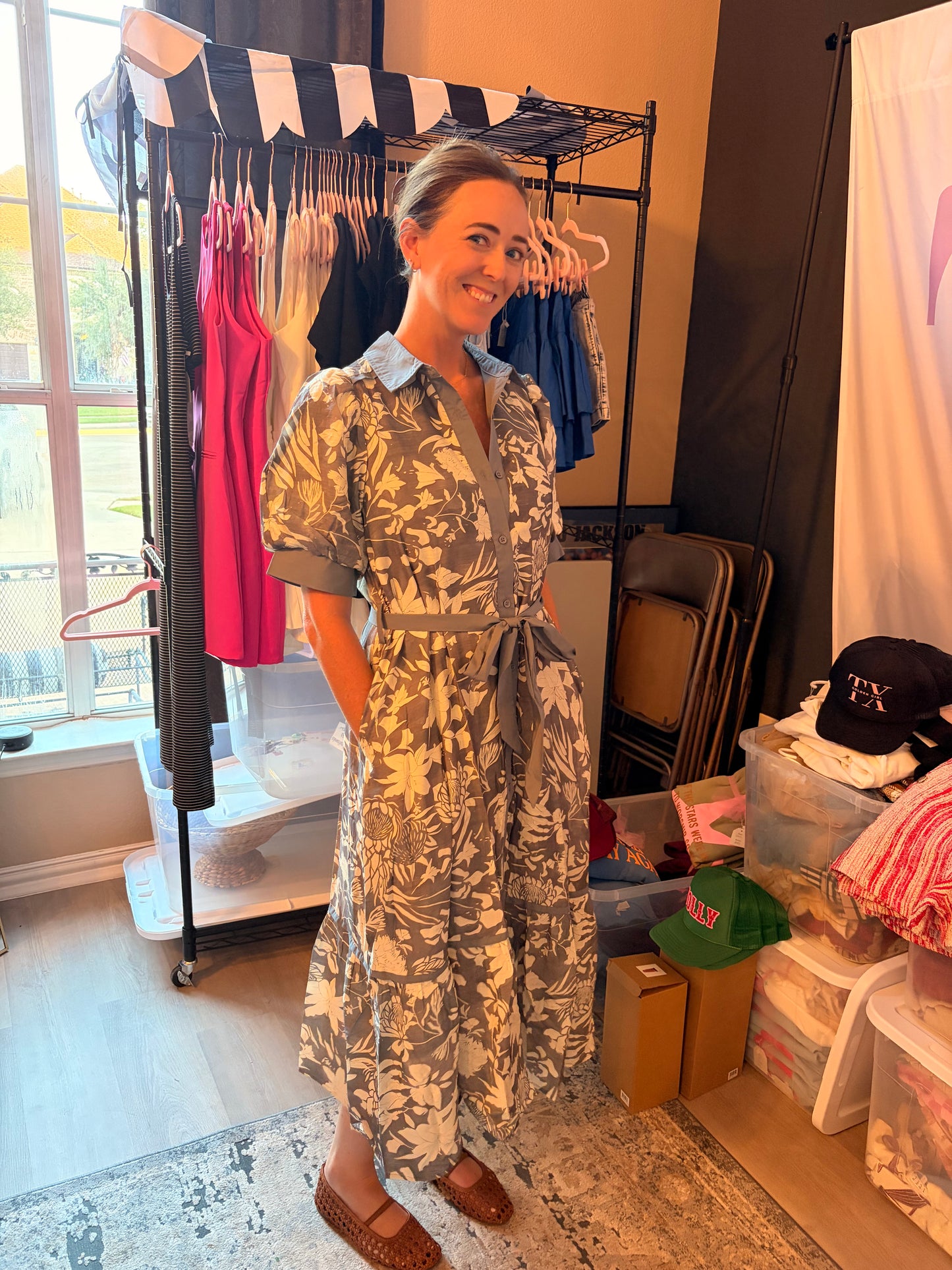 Gray Dress with tie belt