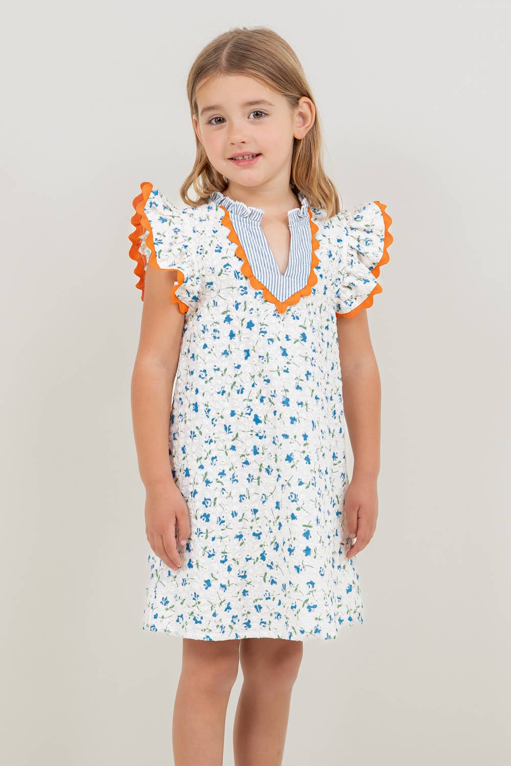 Girls Fall Floral Embroidered Striped Color Block Dress