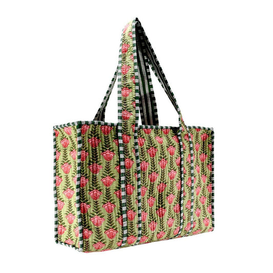 Quilted Tote- Green, Pink and Red