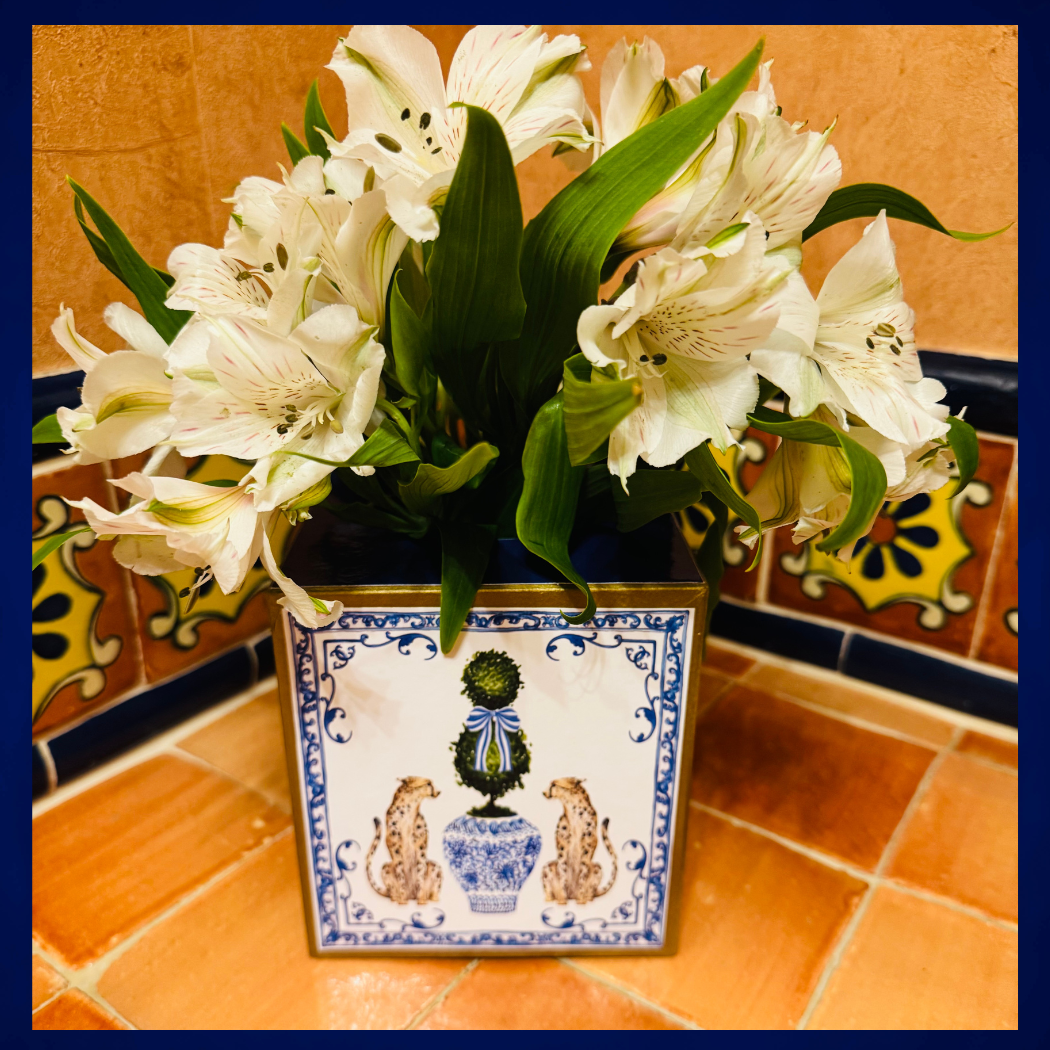 Kleenex box with leopards and chinoiserie