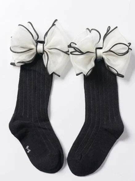 Girls Black Pitter Patter Bow Socks