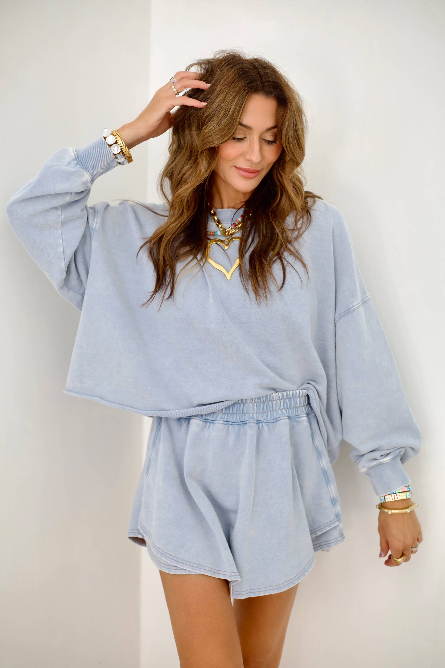 Knit Denim Top & Skort Set