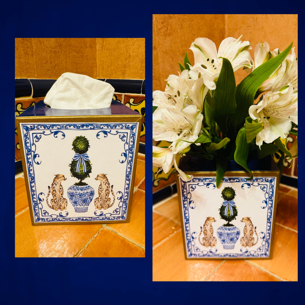 Kleenex box with leopards and chinoiserie