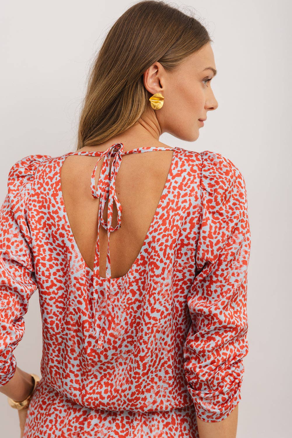 Red Leopard Print Long Sleeve Dress