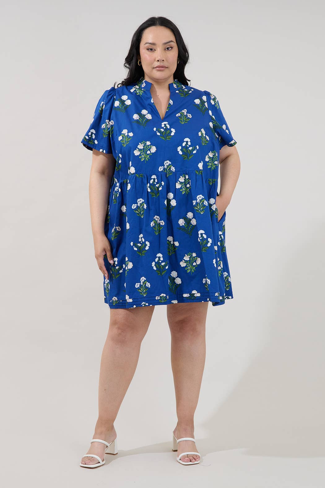 Blue Floral Dress-  Curve