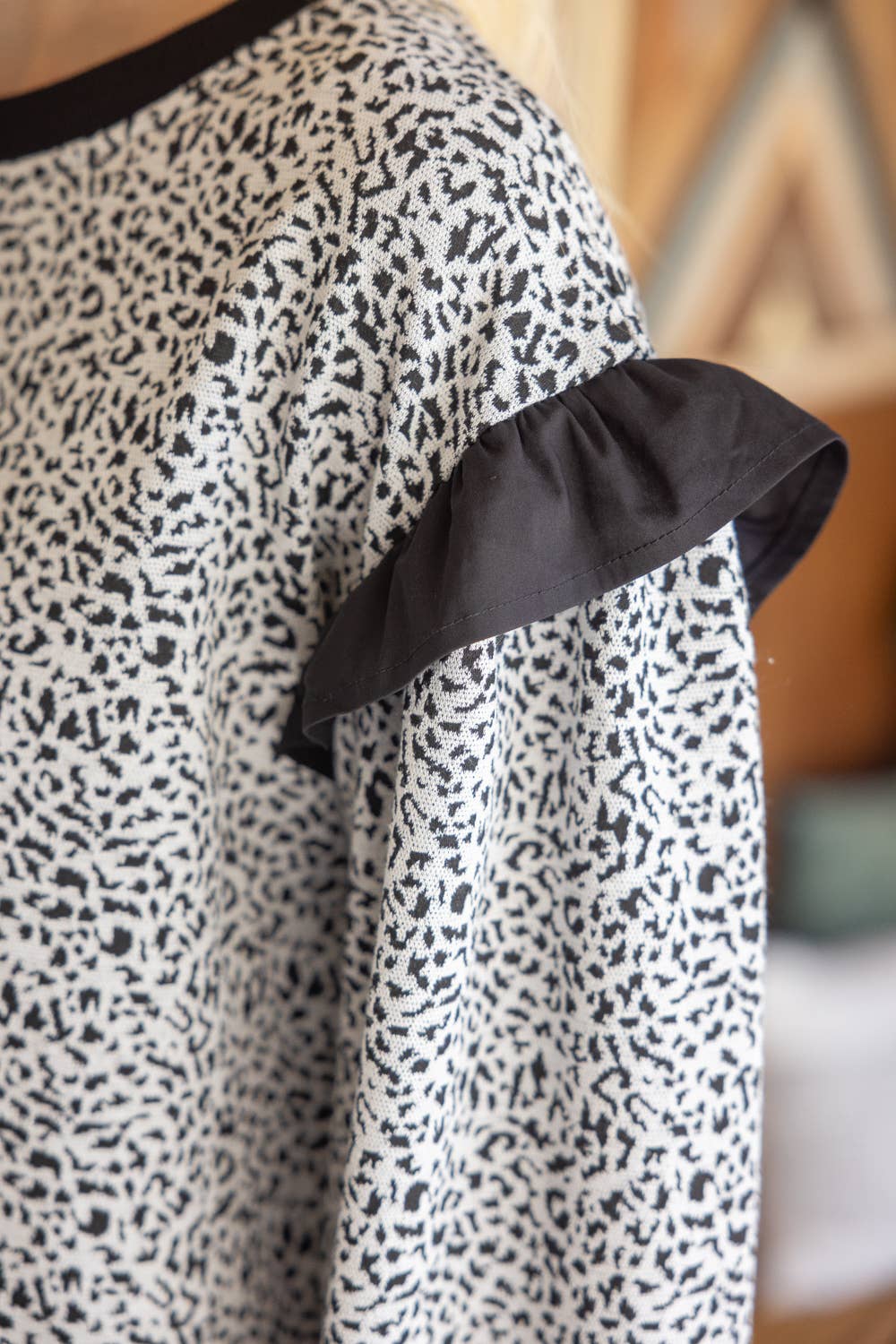 Leopard Ruffle Long Sleeve Knit Top