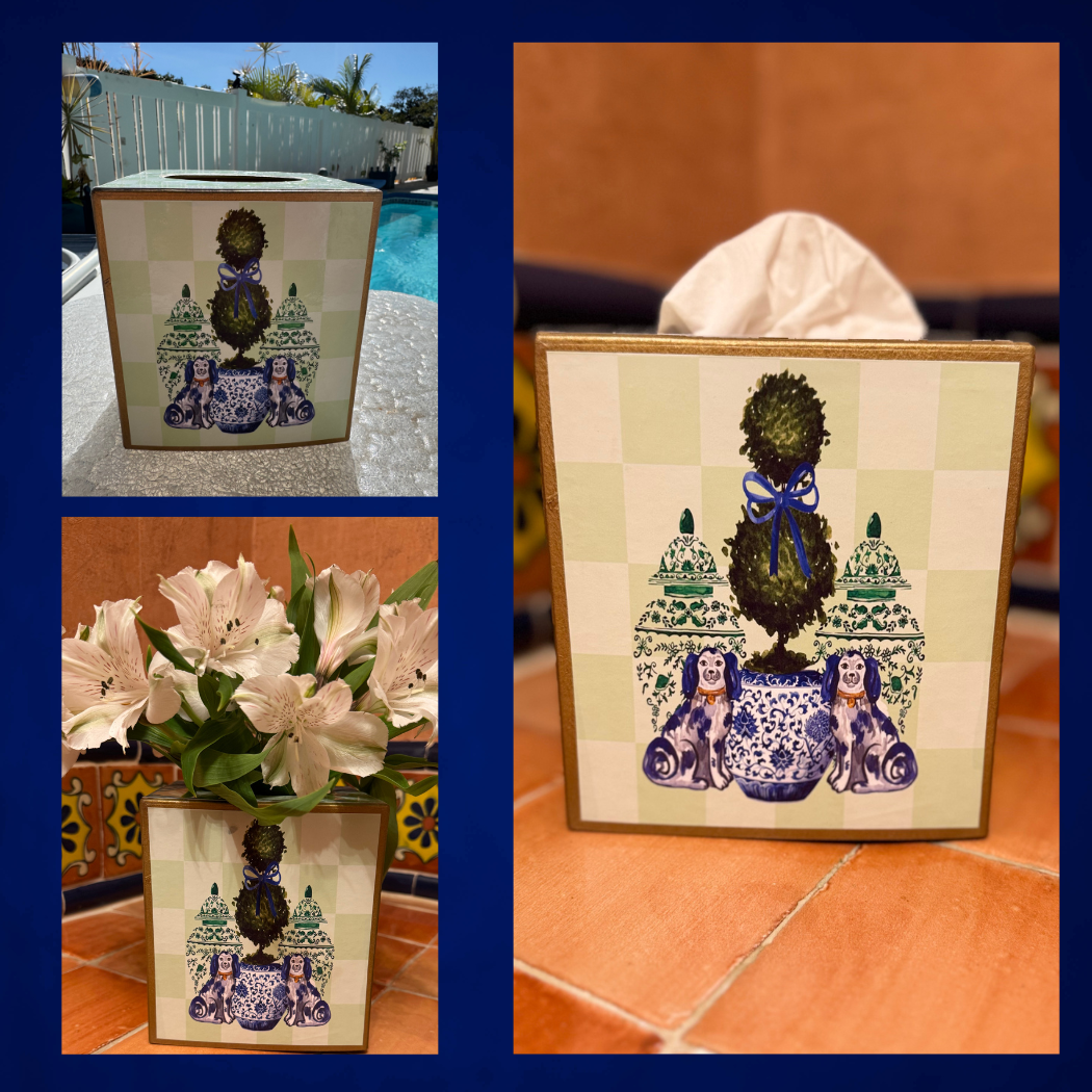 Kleenex Box Staffordshire dogs and topiary