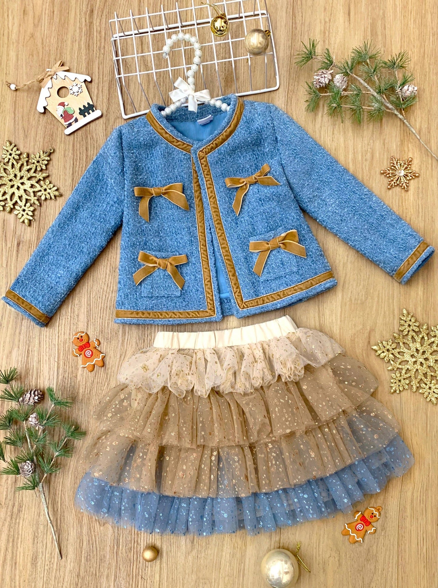Hello Darling Blue Tweed Jacket & Tulle Skirt