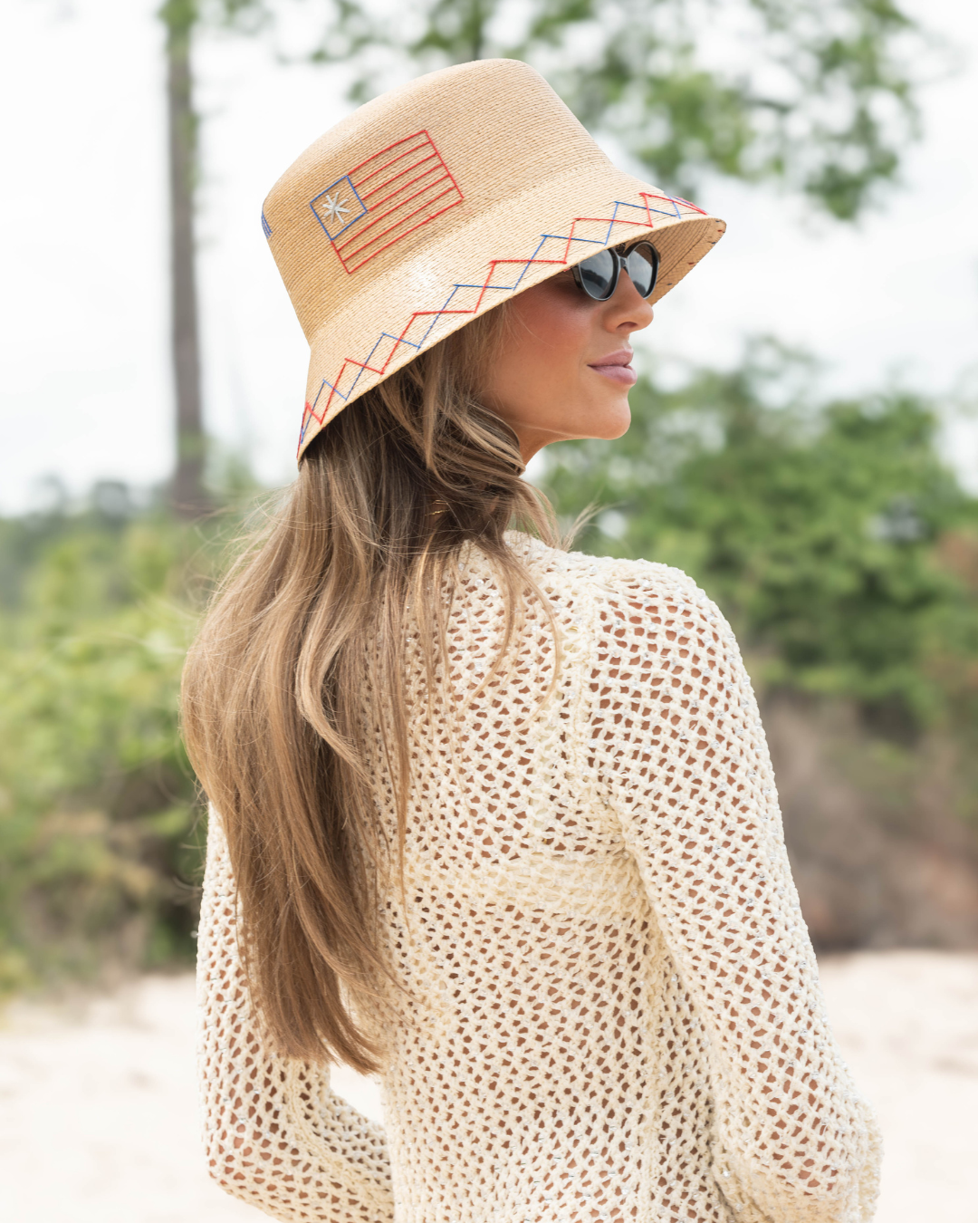 Bucket Hat Natural Palm - American Flag