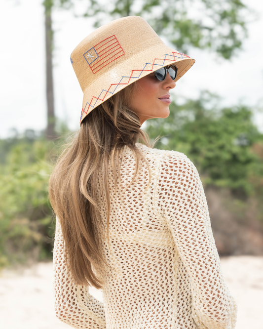 Bucket Hat Natural Palm - American Flag