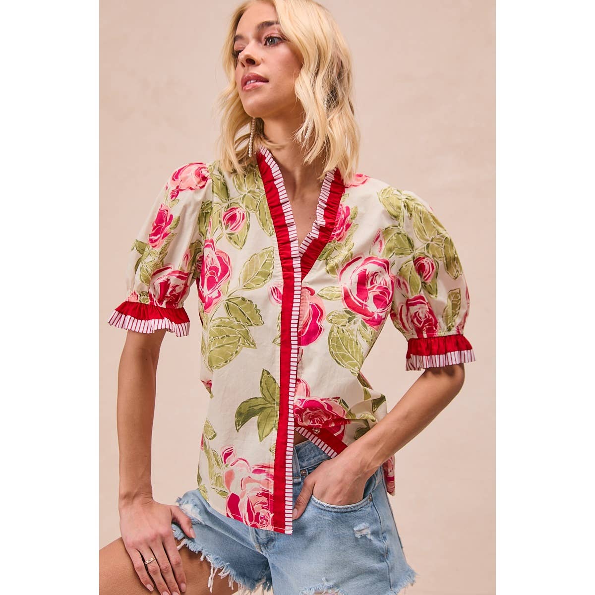 FLORAL  RUFFLED BLOUSE