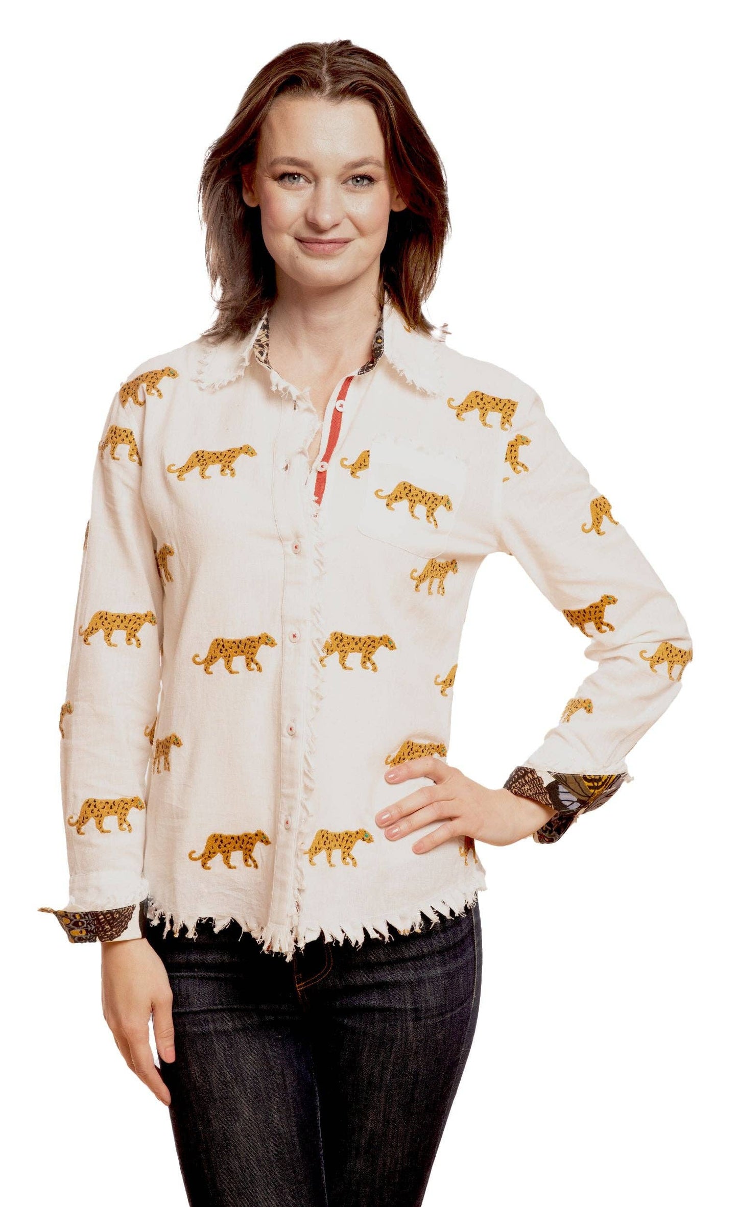 Cape Cod Top Ivory with Cheetah Embroidery