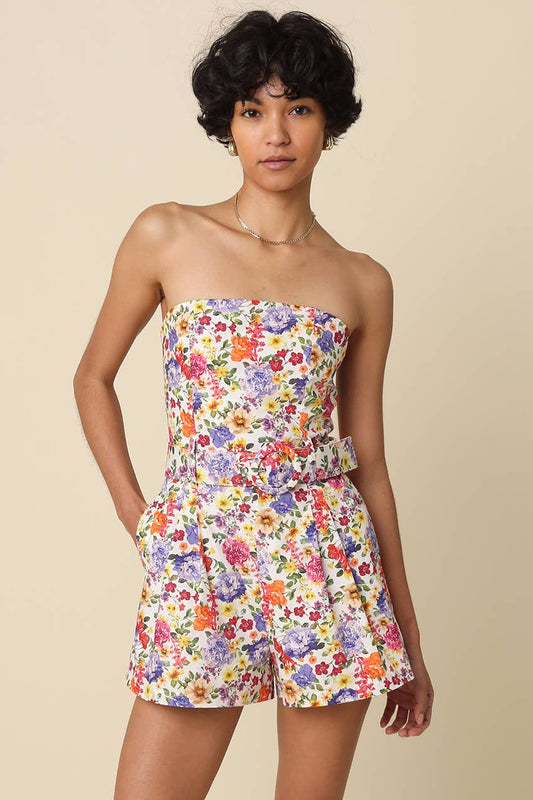 Kelly Garden Strapless Belted Romper