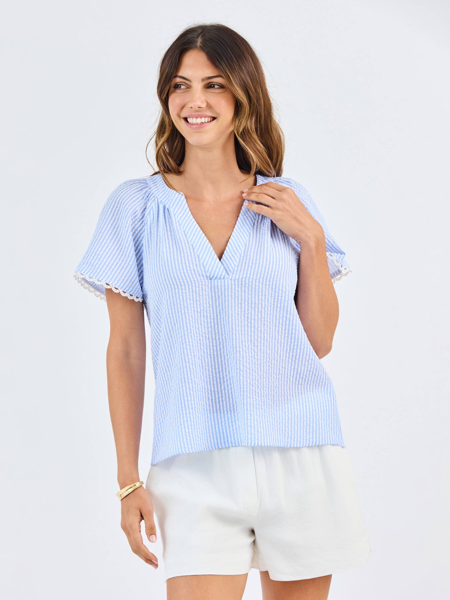 Lori Seersucker Top | Blue + White