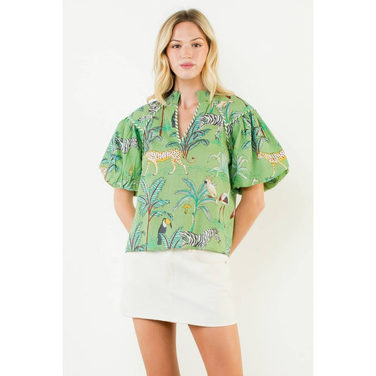 Puff Sleeve Animal Print Top