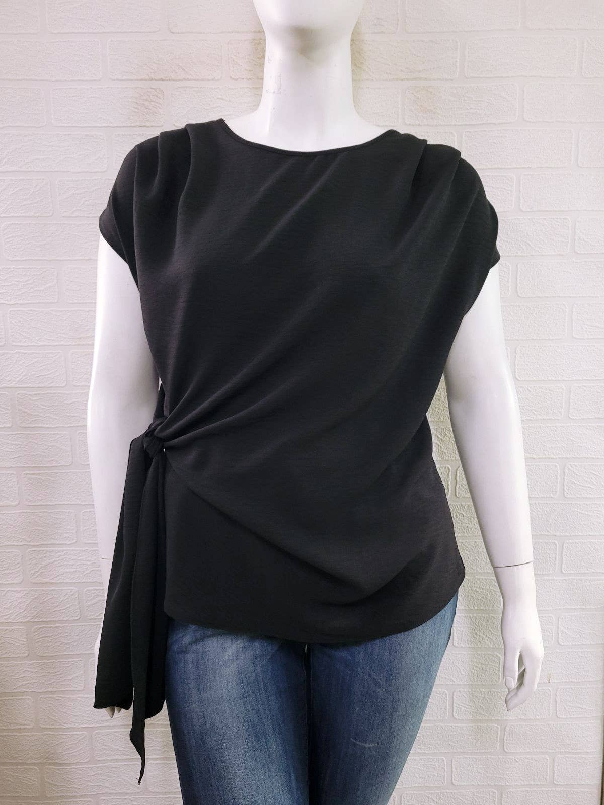 Curve Collection Tie Waist Black Top 1X-3X