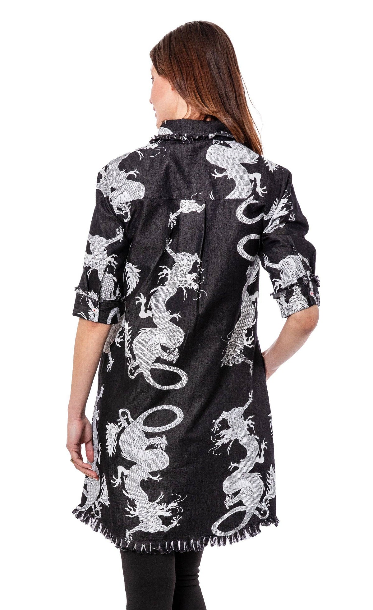 Chatham Dress Black Denim Dragons- Dizzy Lizzy