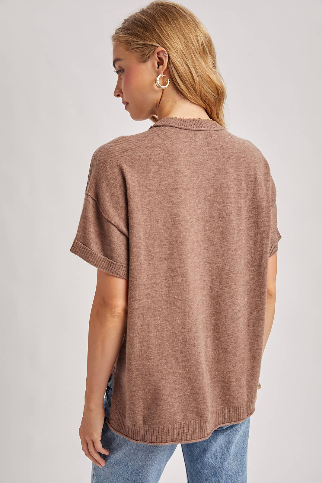 CREW NECK KNIT T-SHIRT Mocha or Cream