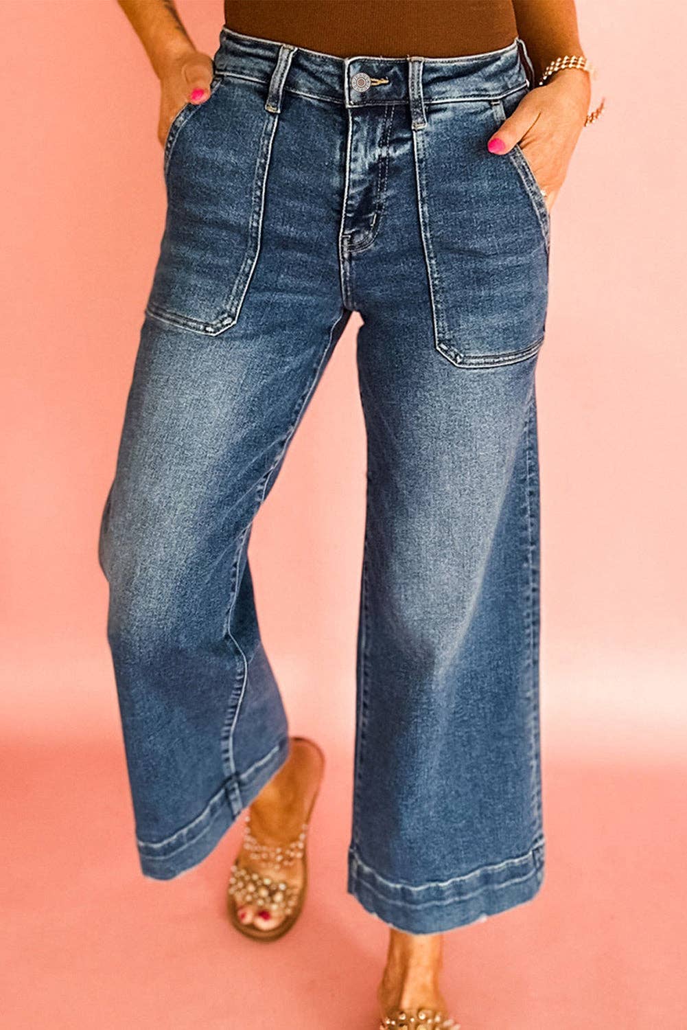 Paisley Blue Cropped High Rise Wide Leg Jeans