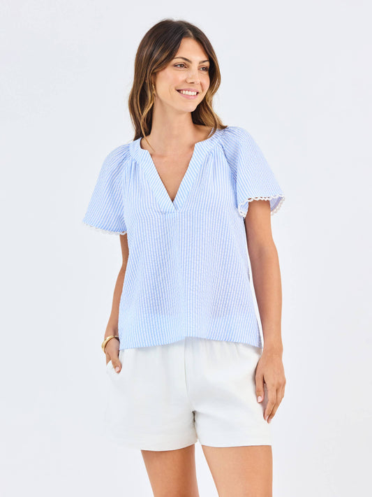 Lori Seersucker Top | Blue + White