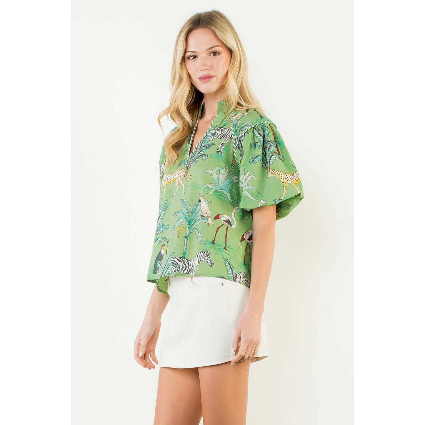 Puff Sleeve Animal Print Top