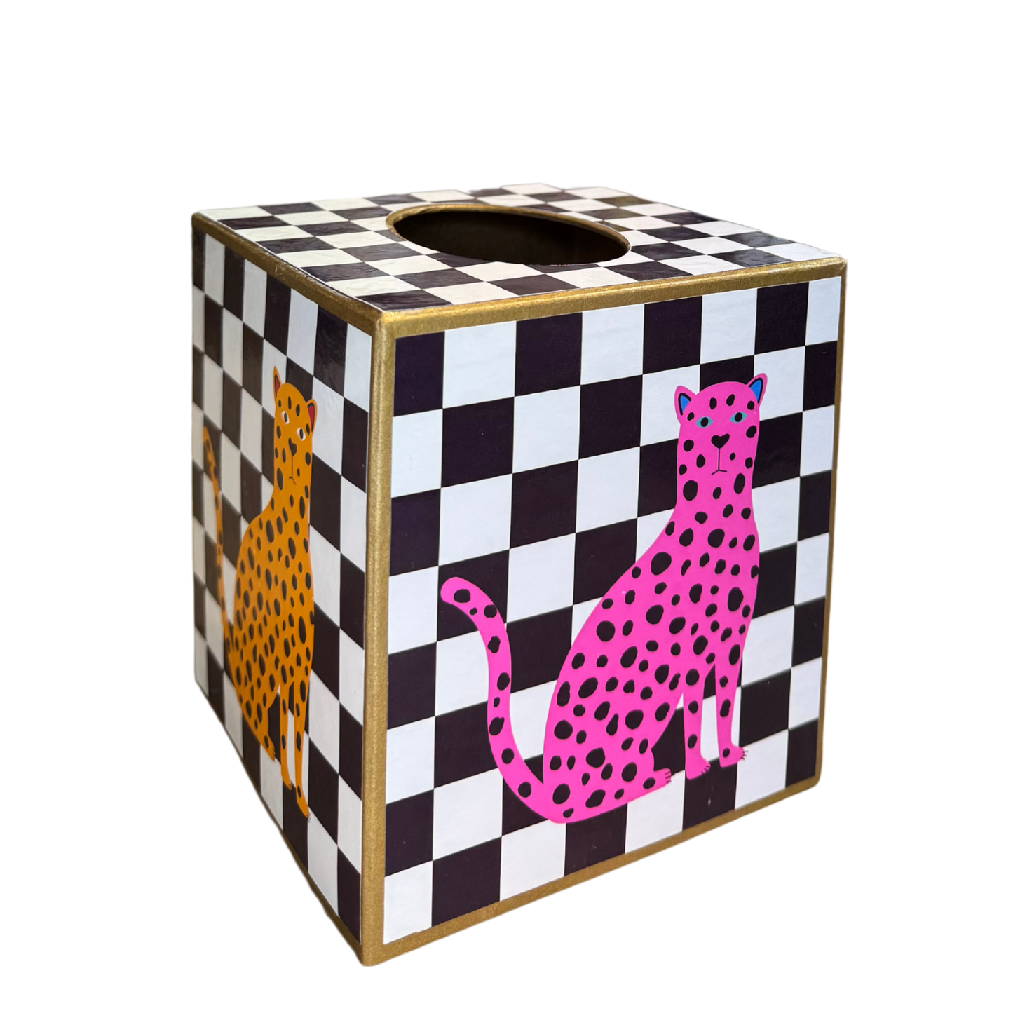 Kleenex Box, leopard with dots, pink and gold