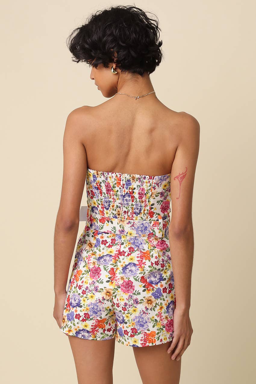 Kelly Garden Strapless Belted Romper