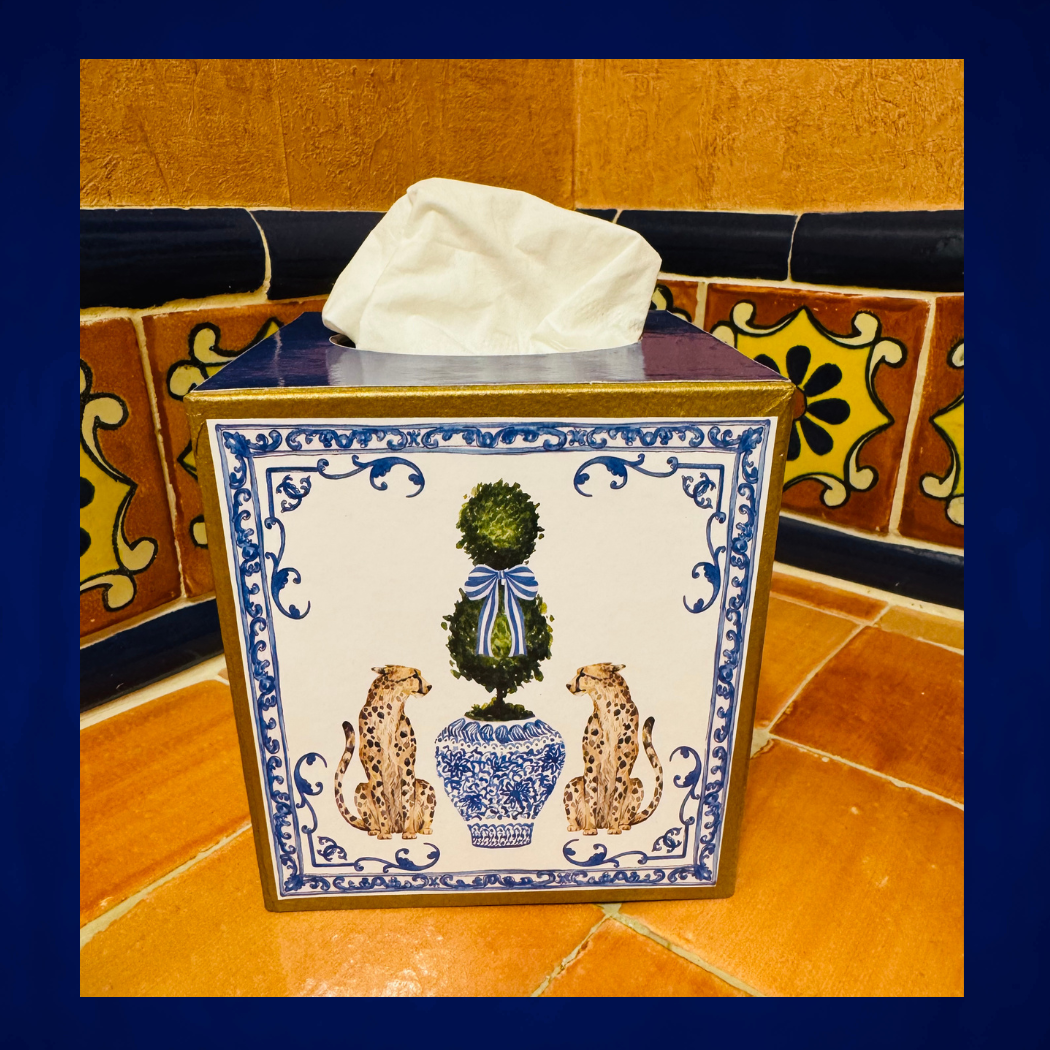Kleenex box with leopards and chinoiserie