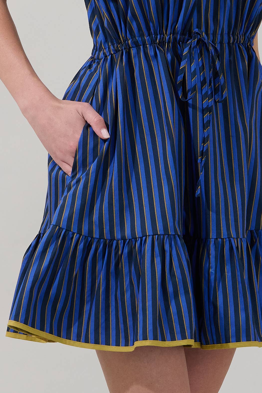 Navy Ruffle Shift Mini Dress Striped