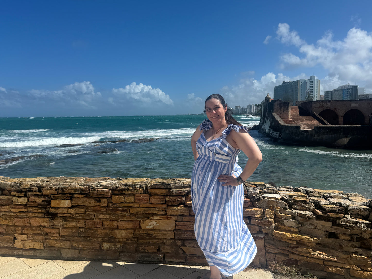 Blue and White tie maxi Dress