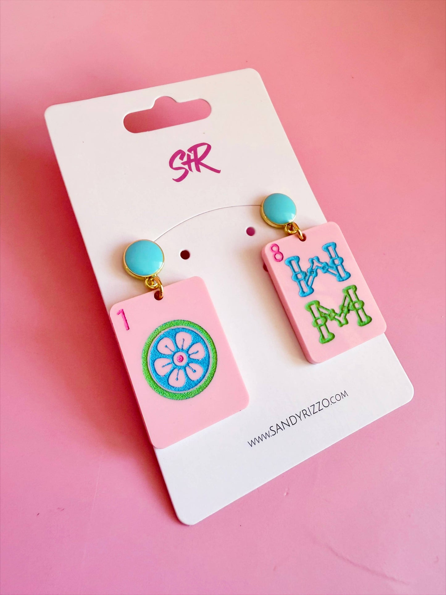 Pink Mahjong Earrings