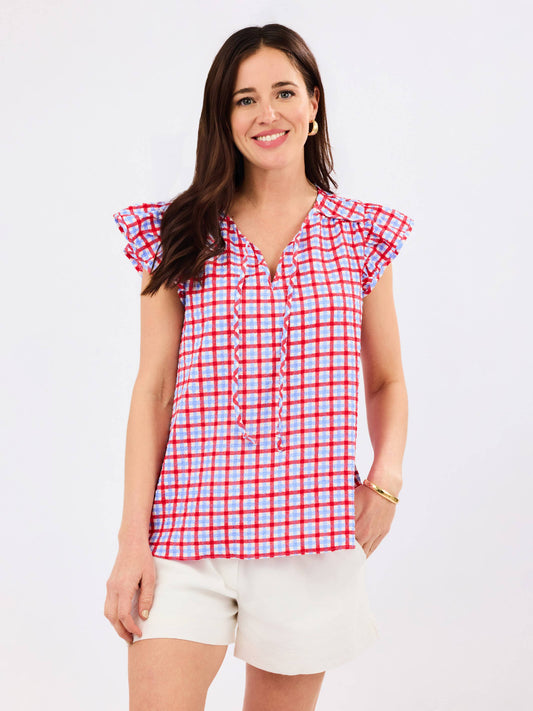Lydia Top | Gingham Red + Blue