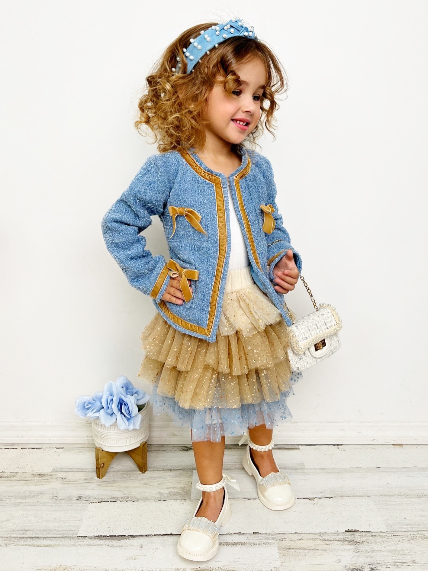 Hello Darling Blue Tweed Jacket & Tulle Skirt