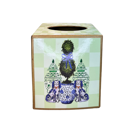 Kleenex Box Staffordshire dogs and topiary