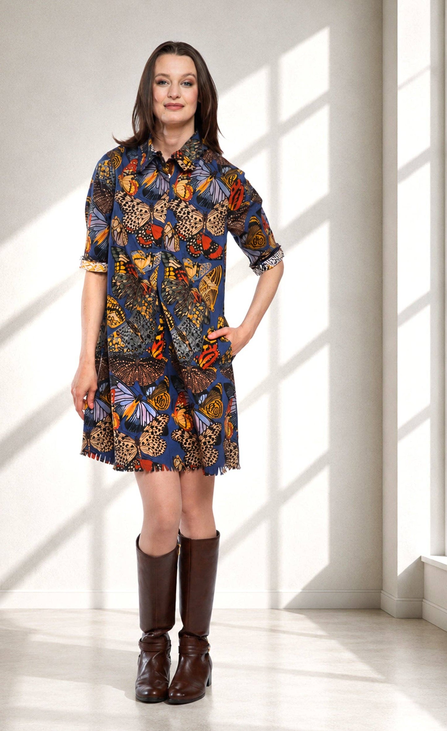 Chatham Dress Blue Butterfly Print- Dizzy Lizzy