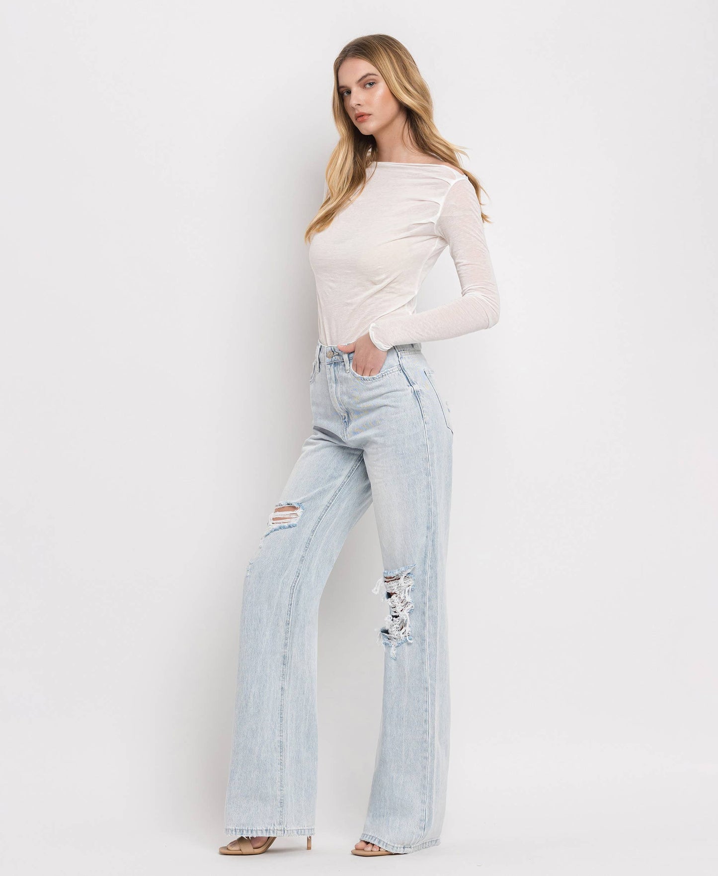 90'S VINTAGE SUPER HIGH RISE FLARE JEANS