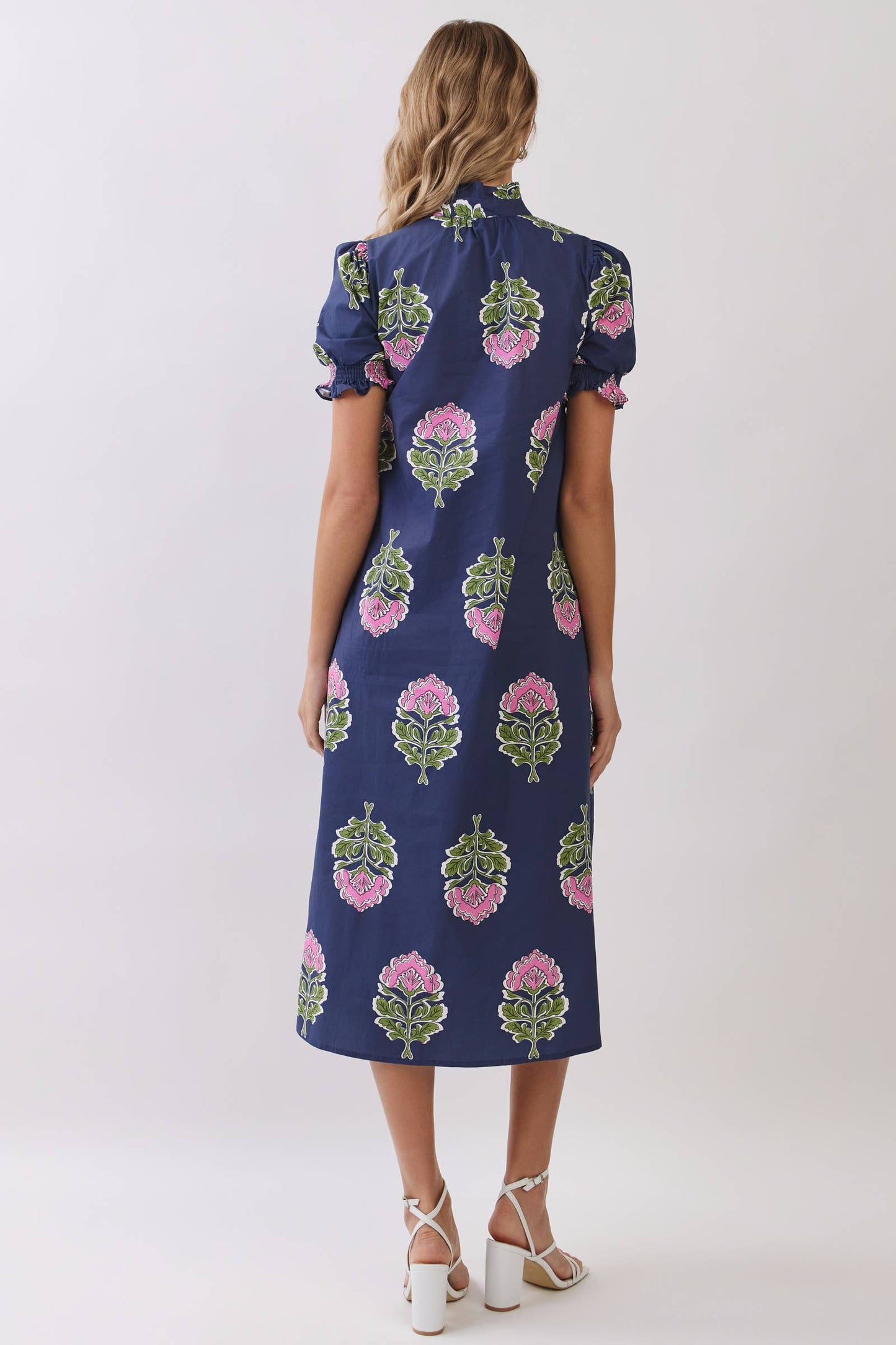 Navy Floral Print Midi Dress