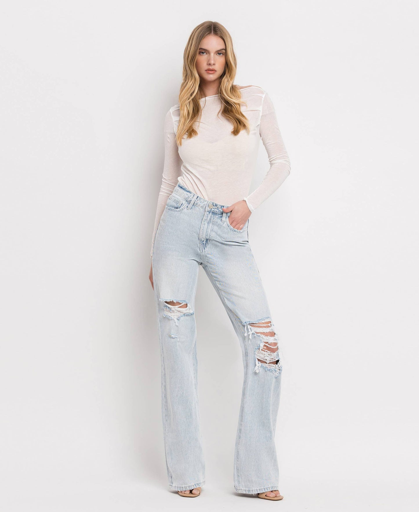 90'S VINTAGE SUPER HIGH RISE FLARE JEANS