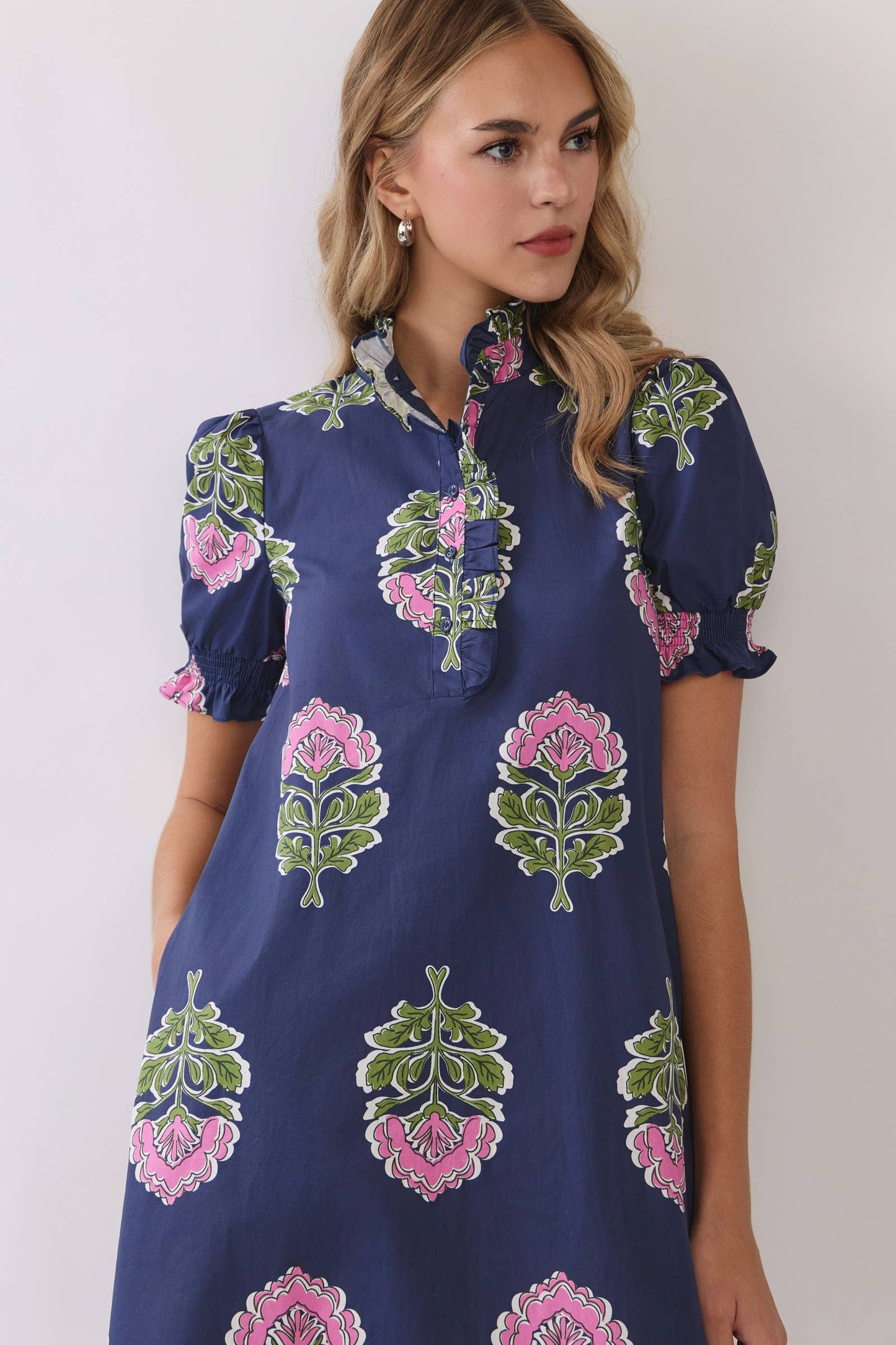 Navy Floral Print Midi Dress