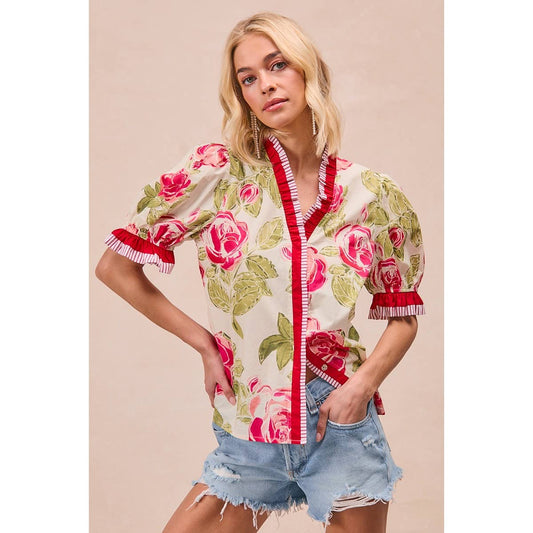 FLORAL  RUFFLED BLOUSE